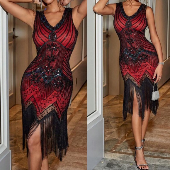 Luxe sparkly fringe detail party formal dress